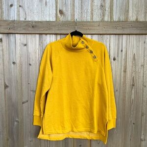 NWOT J. Crew Mustard Mustard Yellow Mock Turtle Neck Sweater with Button Accents